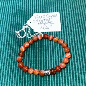 Beautiful Red Dyed Striped Agate Stretch Bracelet